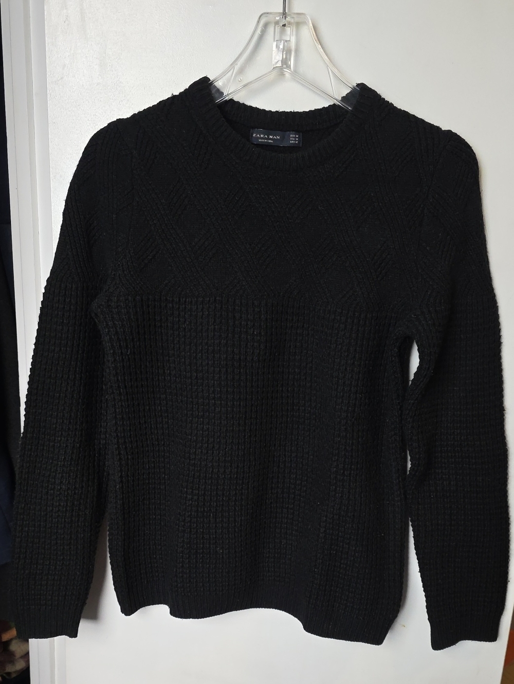 Zara Black Textured Crewneck Sweater